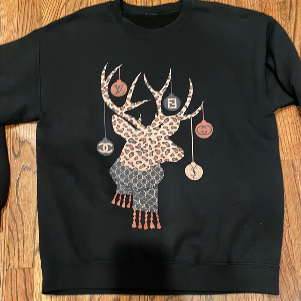 Womens Black Designer Sweater with Animal Print Accents